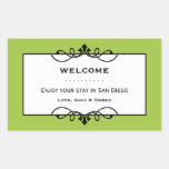 Jade green wrought iron frame out of town gift bag rectangular sticker