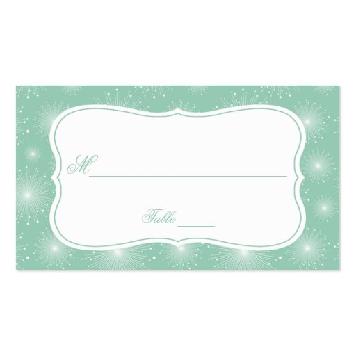 Jade Mint White Starbursts Sunbursts Place Cards Business Cards (front side)