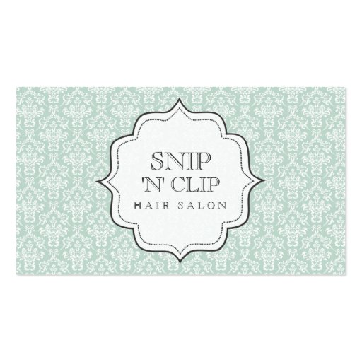 Jade Vintage Victorian Damask Hair Stylist Fashion Business Card Templates (front side)