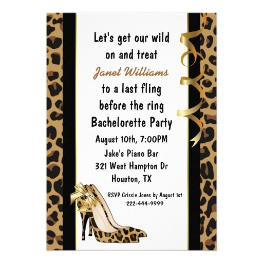 Jaguar Print High Heels Bachelorette Party Invitations