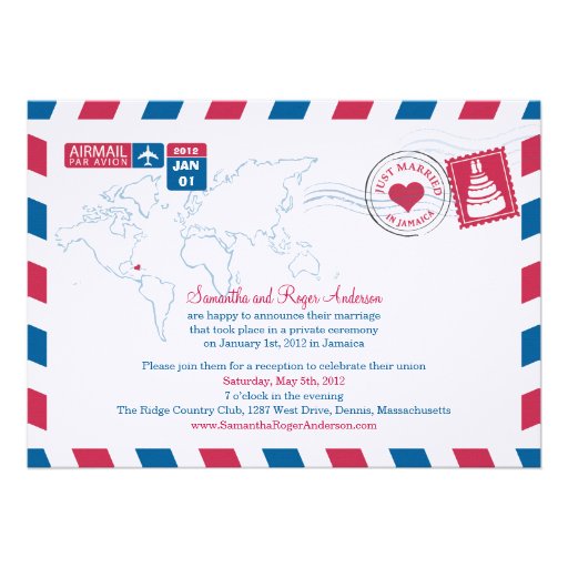 Jamaica Air Mail Post Wedding Reception Custom Invitations