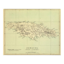 Jamaica Lithographed Map Print