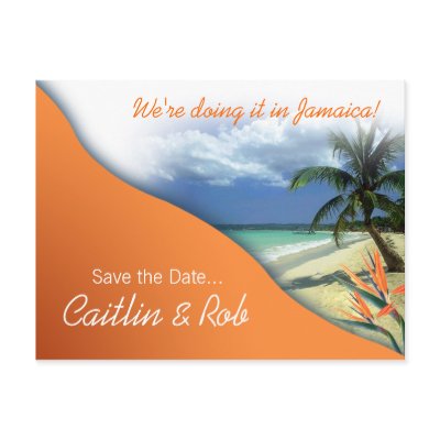 Jamaica Save The Date (papaya orange) Postcards