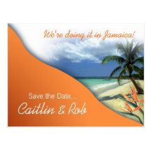 Jamaica Save The Date (papaya orange) Postcards