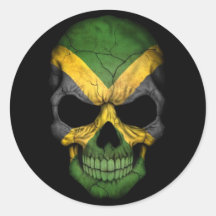 Jamaican Flag Skull on Black Round Sticker
