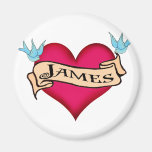 James - Custom Heart Tattoo T-shirts & Gifts Refrigerator Magnets
