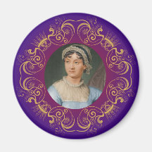 Jane Austen Color Portrait in Gold Swirl Frame Refrigerator Magnets