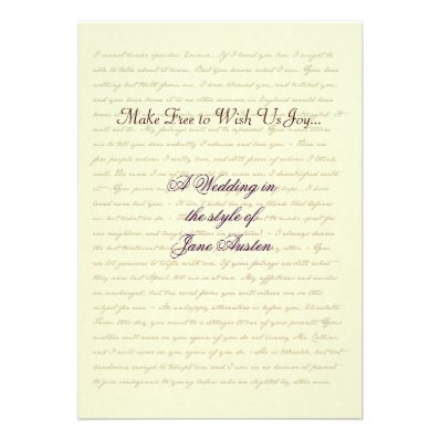 Jane Austen Wedding Celebration Quotes Custom Invitation
