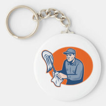 Janitor Cleaner With Mop Cleaning Retro Key Chain
