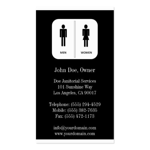 Janitor/Custodian/Maid Service B/W Business Card Templates (back side)