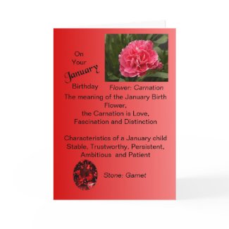 January Birthday Card - Carnation and Garnet