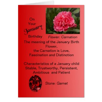 January Birthday Card - Carnation and Garnet