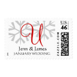January Wedding Announcement Red Monogram Postage