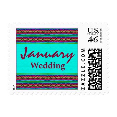 January Wedding turquoise red Postage by DonnasGreetingCards