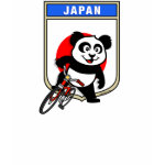 This darling little panda bear is too cute! Panda stands astride a bicycle in front of a shield of the flag of Japan in this adorable design for bikers & cyclers! What a cute design for anyone that races bikes or wants to support the Japanese cycling team!