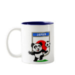 This adorable little panda is too cute! He's featured in front of a large flag from Japan and ready to play football and score some goals. This cute design is perfect for football players and soccer fans.