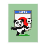 This adorable little panda is too cute! He's featured in front of a large flag from Japan and ready to play football and score some goals. This cute design is perfect for football players and soccer fans.