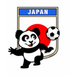 This adorable little panda is too cute! He's featured in front of a large flag from Japan and ready to play football and score some goals. This cute design is perfect for football players and soccer fans.