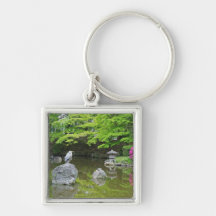 Japan, Kyoto. Heron in fresh green leaves Keychain