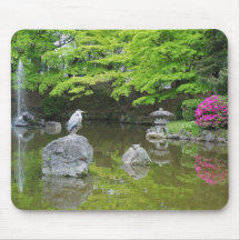 Japan, Kyoto. Heron in fresh green leaves Mouse Pad
