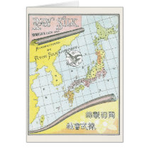 Japan Map Vintage Japanese Silk Label Greeting Cards