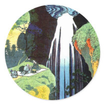 Japanese Art Hokusai Amida Waterfall Fine Art Round Sticker