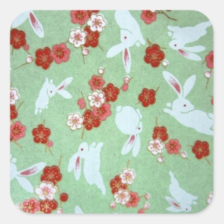 Japanese Art - Sakuras and Rabbits Square Stickers