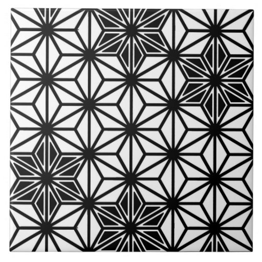 Japanese Pattern Tile | japanese asanoha pattern white and black large square Japanese Pattern Tile | japanese asanoha pattern white and black large square