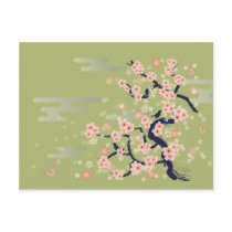 illustration, japan, japanese, ninja, samurai, sakura, nippon, asia, cherry-blossom, graphic, flower, vintage, fujiya, art, oriental, pink, pop, cute, pretty, blossom, china, chinese, Postcard with custom graphic design