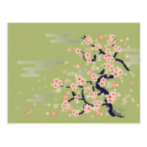 illustration, japan, japanese, ninja, samurai, sakura, nippon, asia, cherry-blossom, graphic, flower, vintage, fujiya, art, oriental, pink, pop, cute, pretty, blossom, china, chinese, Postcard with custom graphic design