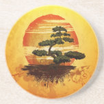 Japanese Bonsai Tree Sunset Drink Coasters