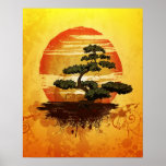 Japanese Bonsai Tree Sunset Posters