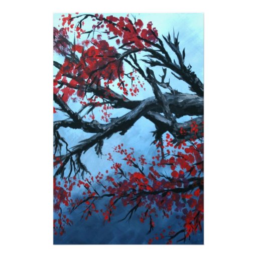 japanese cherry blossom flower tree  oriental art personalized stationery