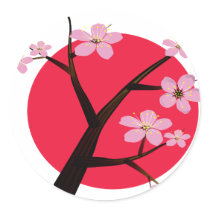 Japanese Cherry Blossom Tattoo Round Stickers