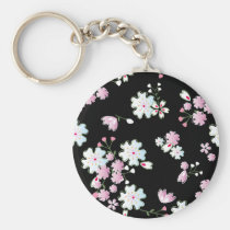 japan, japanese, blossom, floral, pink, bueatiful, cute, flower, design, traditional, vintage, spring, feminin, pattern, asia, oriental, china, chinese, black, cool, graphic, cherry-blossom, nature, beauty, beautiful, illustration, cherry blossom, feminine, Keychain with custom graphic design