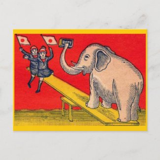 Japanese Children and Elephant Postcard