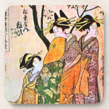 Japanese Engraving Three Geisha 1911 Beverage Coasters