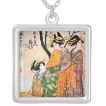 Japanese Engraving Three Geisha 1911 Necklace