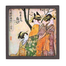 Japanese Engraving Three Geisha 1911 Premium Keepsake Boxes