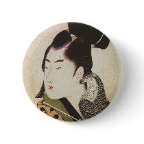 Japanese Falconer in a Kimono Vintage Art Button