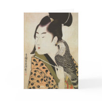 Japanese Falconer in a Kimono Vintage Art Greeting Card