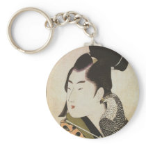 Japanese Falconer in a Kimono Vintage Art Keychain