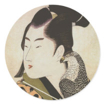 Japanese Falconer in a Kimono Vintage Art Sticker