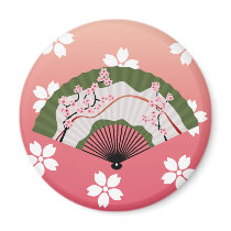 japan, japanese, ninja, samurai, sakura, nippon, asia, cherry-blossom, illustration, graphic, flower, vintage, fujiya, art, oriental, pink, pop, cute, pretty, cherry blossom, Magnet with custom graphic design