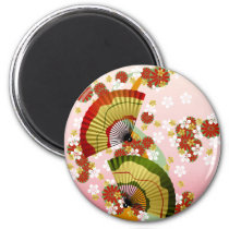 japan, japanese, japanese-fan, blossom, flower, cute, culture, traditional, asia, oriental, kimono, nippon, japanese fan, retro, Magnet with custom graphic design