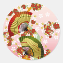 japan, japanese, japanese-fan, blossom, flower, cute, culture, traditional, asia, oriental, kimono, nippon, japanese fan, retro, Sticker with custom graphic design