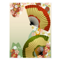 japan, japanese, japanese-fan, blossom, flower, cute, culture, traditional, asia, oriental, kimono, nippon, japanese fan, retro, Postcard with custom graphic design