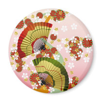 japan, japanese, japanese-fan, blossom, flower, cute, culture, traditional, asia, oriental, kimono, nippon, japanese fan, retro, Magnet with custom graphic design