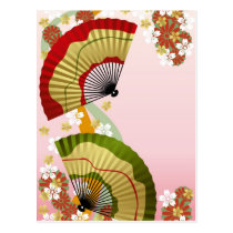 japan, japanese, japanese-fan, blossom, flower, cute, culture, traditional, asia, oriental, kimono, nippon, japanese fan, retro, Postcard with custom graphic design