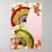japan, japanese, japanese-fan, blossom, flower, cute, culture, traditional, asia, oriental, kimono, nippon, japanese fan, retro, Poster with custom graphic design